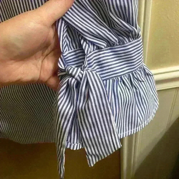 Kontrol Button Blue and White Stripe Long Sleeve Blouse with Pearl Studs Size M - Picture 6 of 11